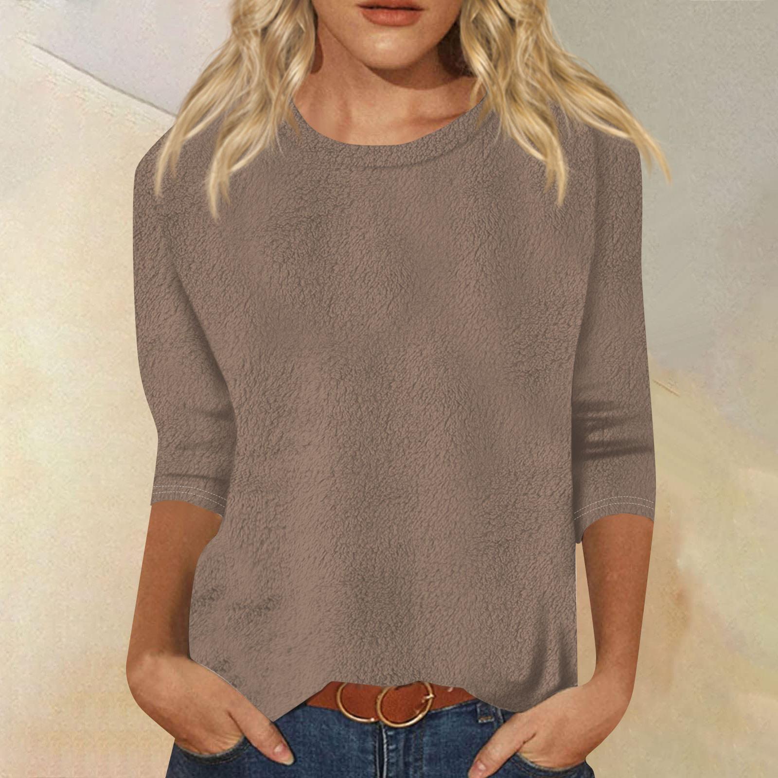 

Женский модный повседневный однотонный топ с круглым вырезом и рукавом семь четвертей S хаки