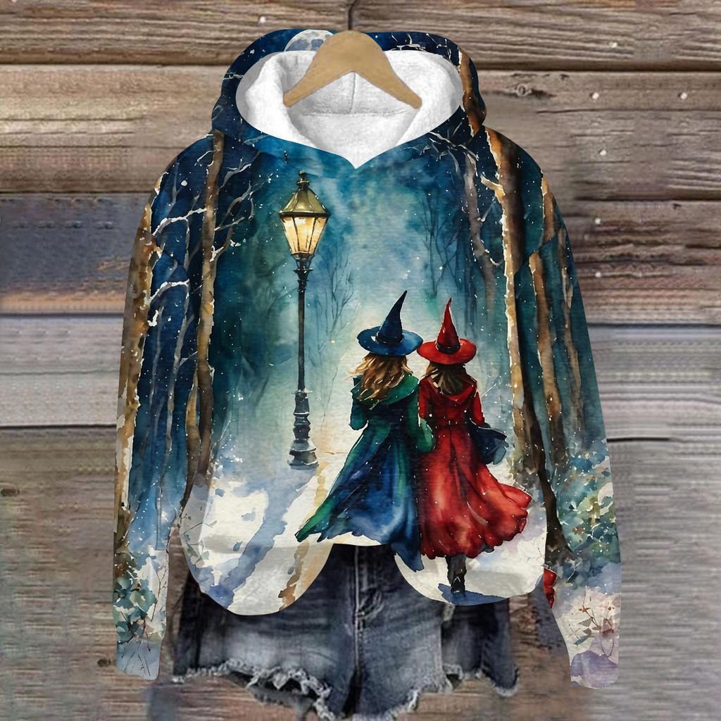 Women's Casual Long Sleeve Halloween Print Hoodie Pullover Sweatshirt