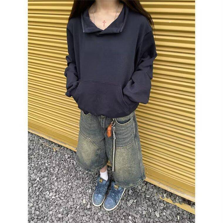 American Retro Washed High Street Denim Shorts Men's and Women's Straight Wide-leg Old Loose Casual Versatile Cropped Pants