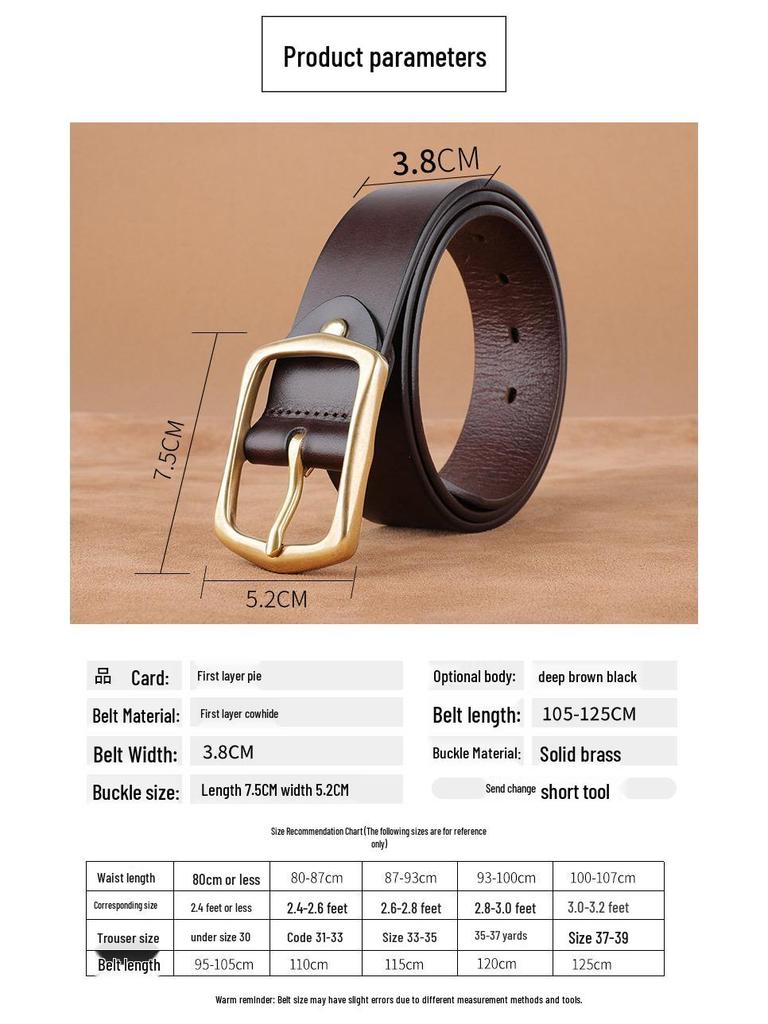 Pánský retro pásek z vrchní vrstvy hovězí kůže s masivní mosaznou kolíčkovou přezkou