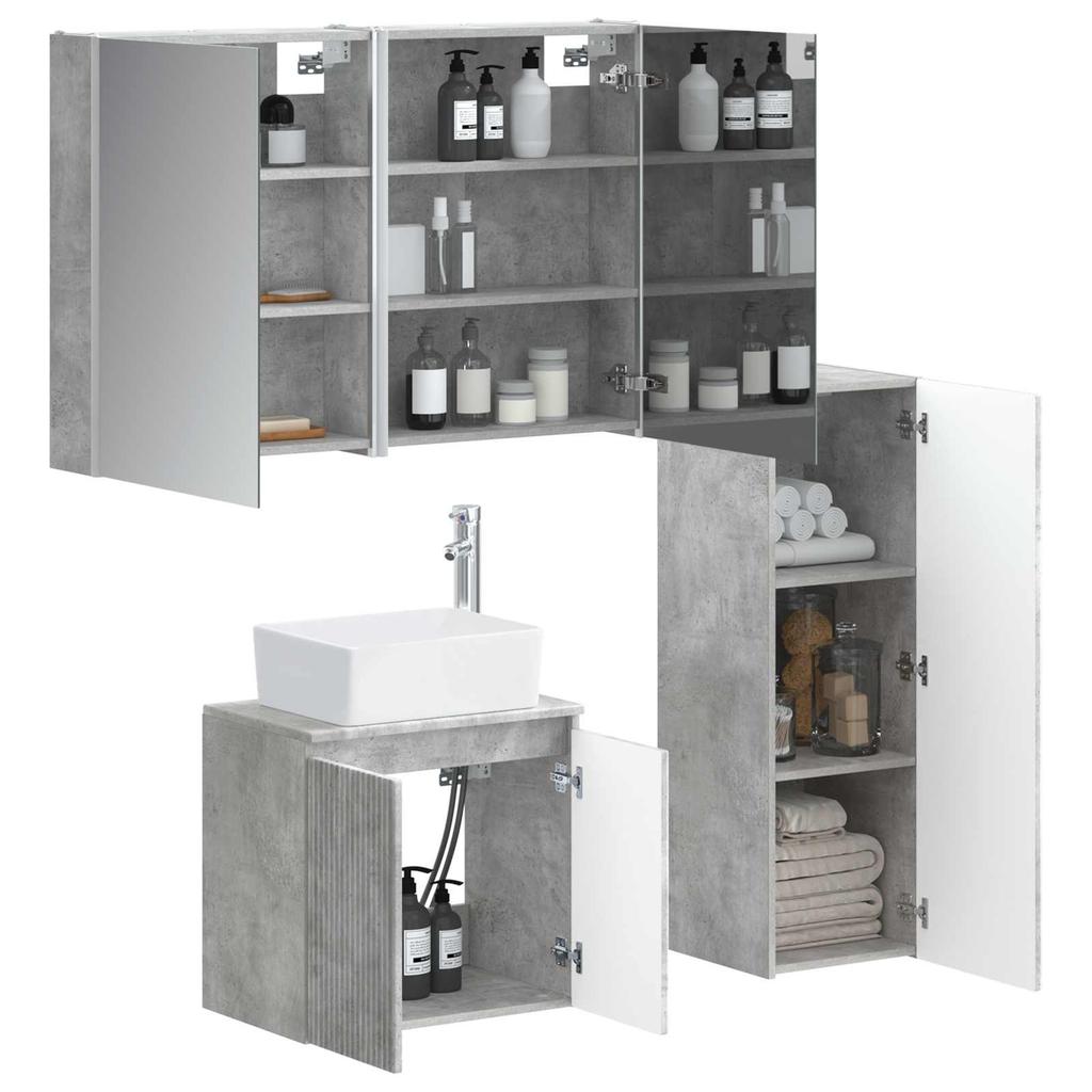 Bathroom Furniture Set 4 pcs Concrete Grey Engineered Wood and Glass