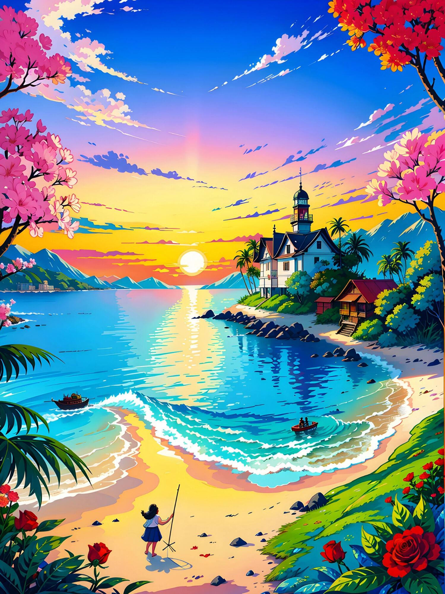 

Полная алмазная вышивка Наборы для вышивки крестом «Морской берег» Алмазная картина «Закат» Пейзажное искусство Мозаика Домашний декор Full Round 20x30CM