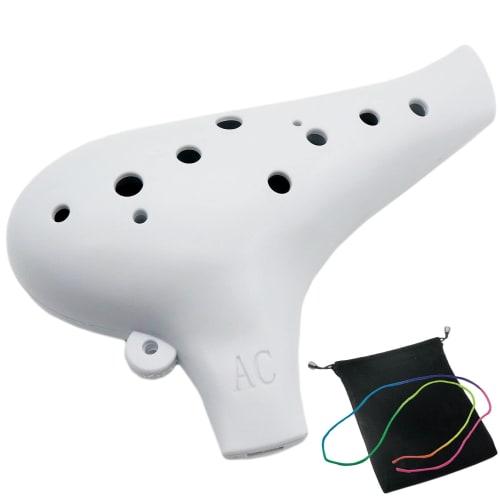 

12-Hole Alto Plastic Ocarina in C Key with Resin Brass Tube (White)