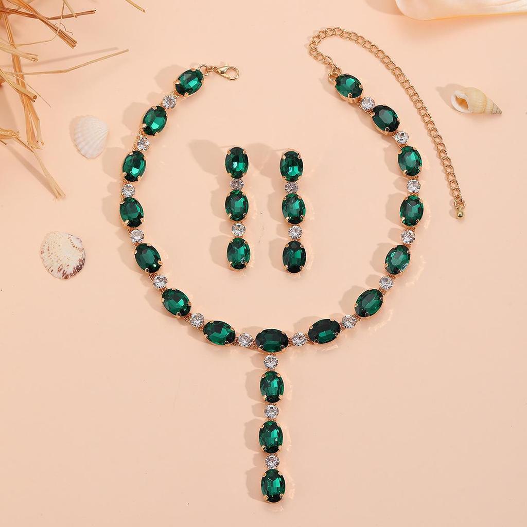 2024 Luxurious Rhinestone Diamond Bridal & Bridesmaid Earrings Necklace Set