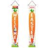 Happy Easter Couplet 1 Pair Door Curtain Hanging Banner Bunny Egg Carrot Decor 2024 for Home Decor Springtime Party Front Door