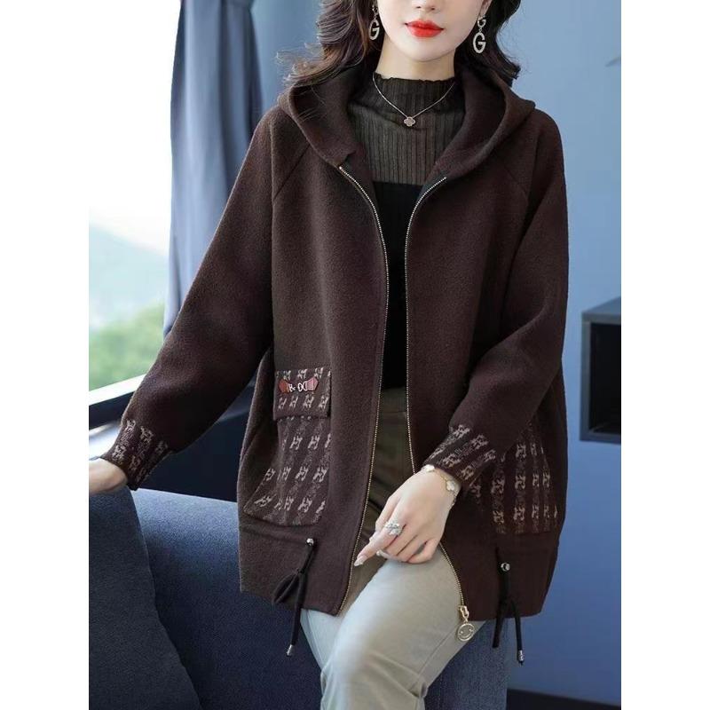 

Осенний свободный вязаный свитер большого размера, женский кардиган с капюшоном, новая осенне-зимняя верхняя одежда, повседневный топ One Size кофейный