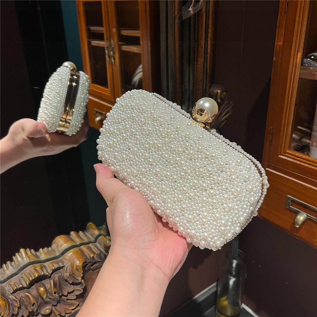 New pearl dinner bag high-end engagement clutch cheongsam dress bag temperament celebrity banquet elegant белый