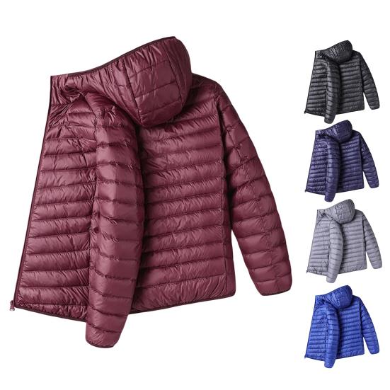 Men Winter Cotton Coat Hooded Long Sleeve Solid Color Lightweight Cotton Jacket with Pockets Cold Weather Outerwear