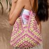 Hollow Out Woven Shoulder Bag Fashi Versatile Bohemian Beach Vacati Handbag Color-blocked Design Women's Underarm Bag