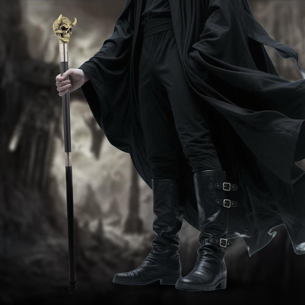 Yellow Horn Cattle Resin Skull Head Walking Cane Fashion Decorative Steel Stick Gentleman Skull Performance Stage Cane 93cm
