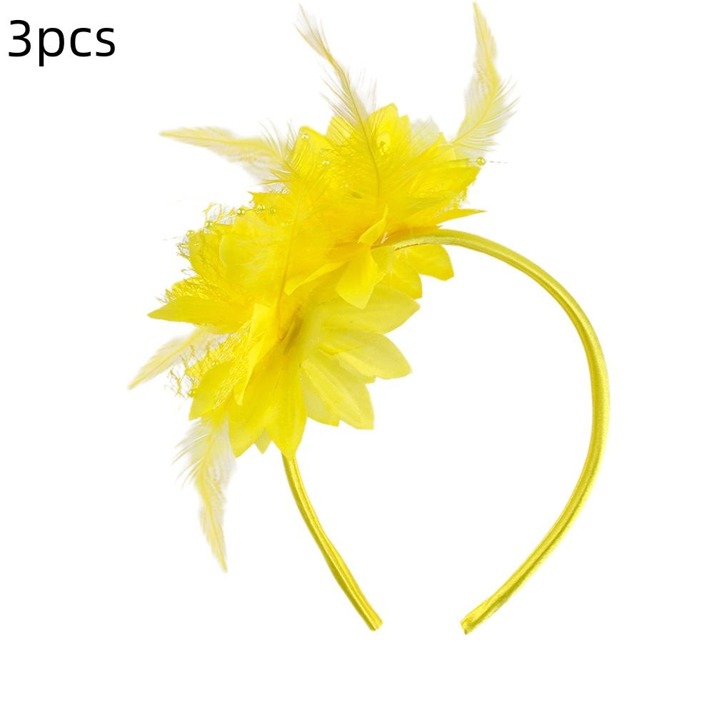 3pcs New Women Charming Fascinators Headband Flower Feather Mesh Yarn Cocktail Tea Party Alice Headwear Wedding Hair Accessories