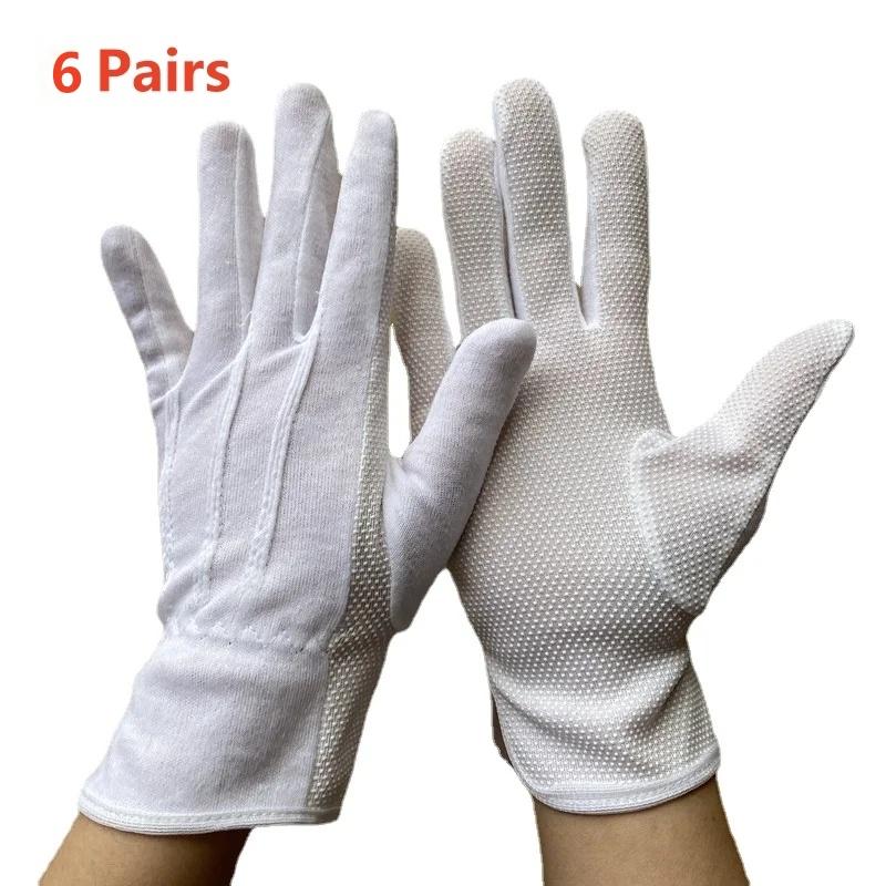 2/6Pairs White Work Gloves for Men Women Non Slip Grip Dots Cotton Gloves for Costume Guard Tuxedo Formal Jewelry Inspection