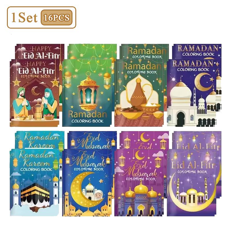 16PCS Ramadan Festival Decoration Golden House Castle Moon DIY Drawing Book Cartoon Doodle Book Children's Picture Book Gift
