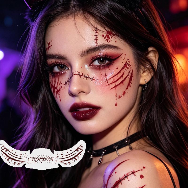 Luminous Face Bloodstain Tattoo Sticker Halloween Water Transfer Printing Simulated Makeup Sticker DIY Skull Ghost Hand Sticker