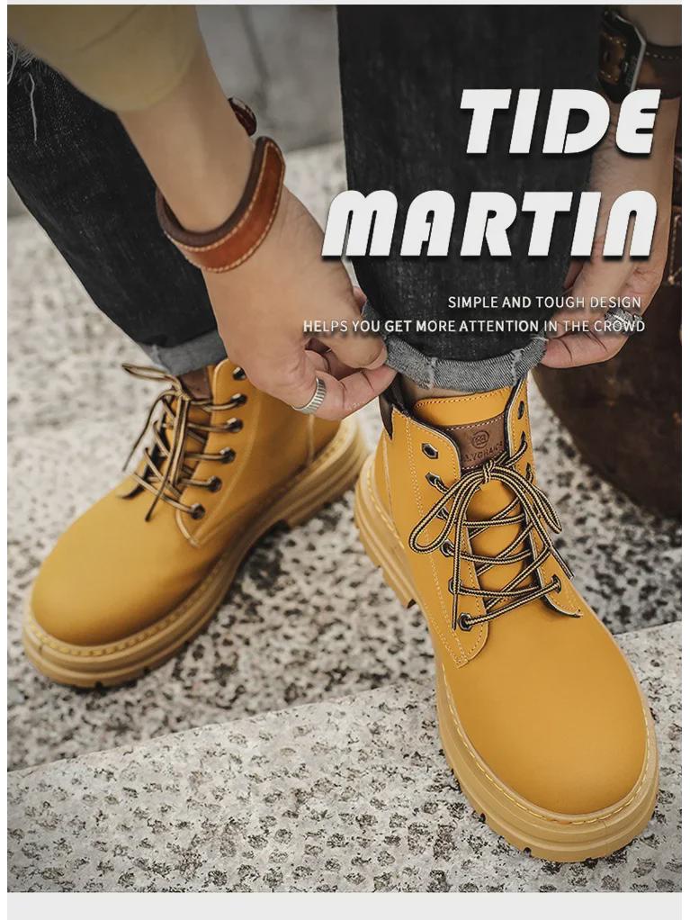 Herren Retro Britische High-Top Martin Arbeitsstiefel mit dicker Sohle - Rutschfest Wüstengelb.