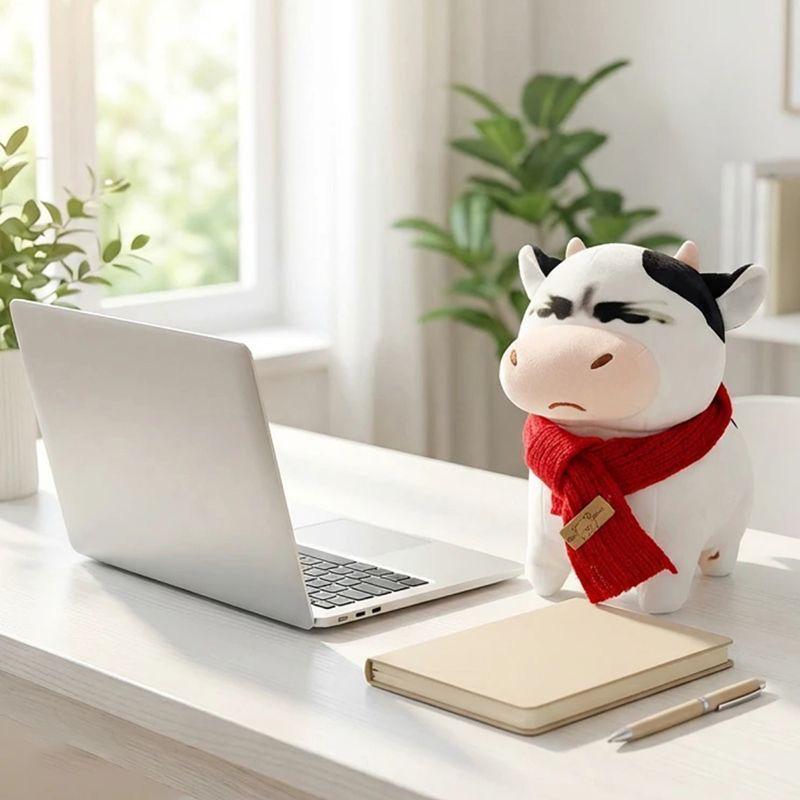 Adorable Abstract Emoji Cow Plush Toy - Creative and Funny Birthday Gift 30 cm чёрный/белый