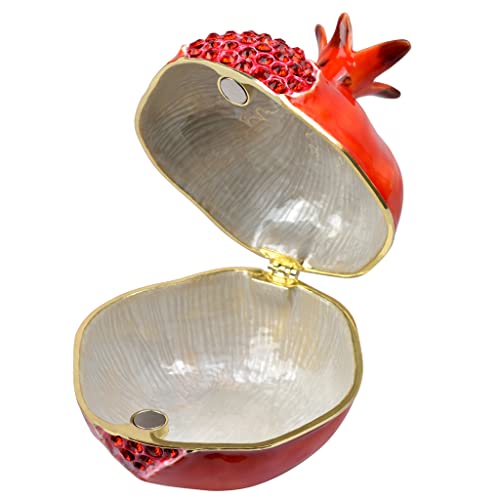 FJ FENGZHIJIE Pomegranate Fruit Figurine, Decorative Trinket Box with Golden Crystal Enamel, Indoor Table Decoration, Gift for Women and Men