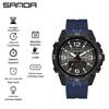 Sanda Men's Multifunctional Waterproof Sports Watch with Dual Display and Snooze Alarm