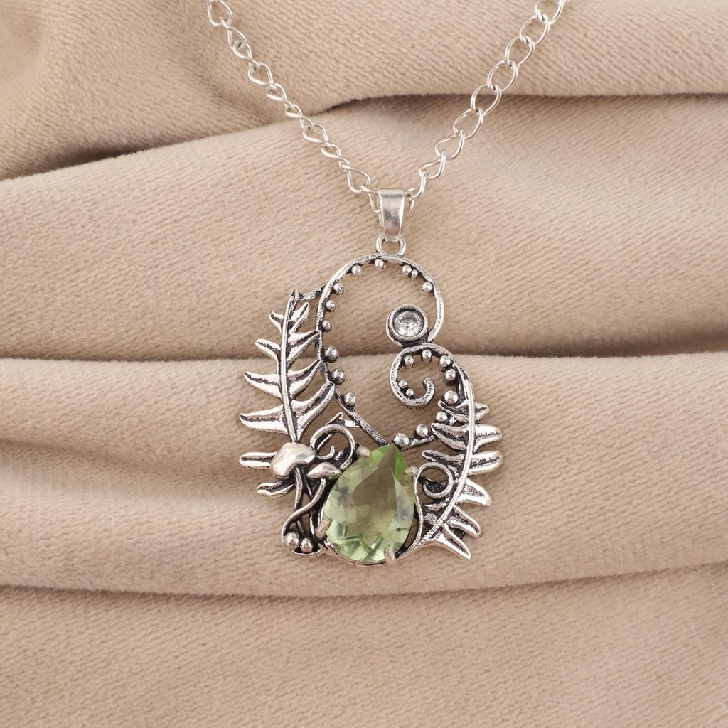 Green Amethyst Silver Pendant, 925 Sterling Silver Amethyst Gemstone Jewelry For Wedding Gift CP-42-11