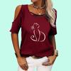 Women Fashion Cat Print Tee Shirt Female Spring Summer&fall Round Collar Off Shoulder Casual Short Sleeve T-shirt