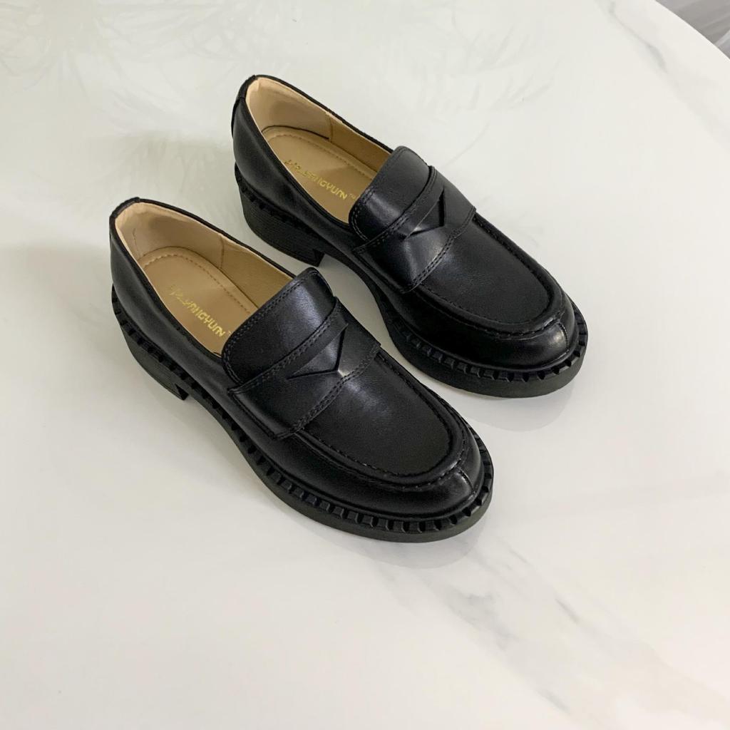 Mocasini de primăvară din piele de vițel cu toc gros – Pantofi versatili și stilați din piele pentru femei