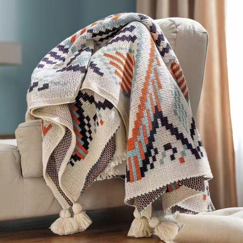 Bohemian Nordic Style Office Air-Conditioning Knitted Leg Blanket Shawl Dorm Nap Throw Thick