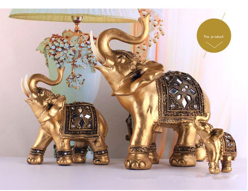 Elephants Decoration Statue Home ,Gift Golden Resin Statue Lucky Wealth Decor Elephant Interior Figurine Crafts Ornaments