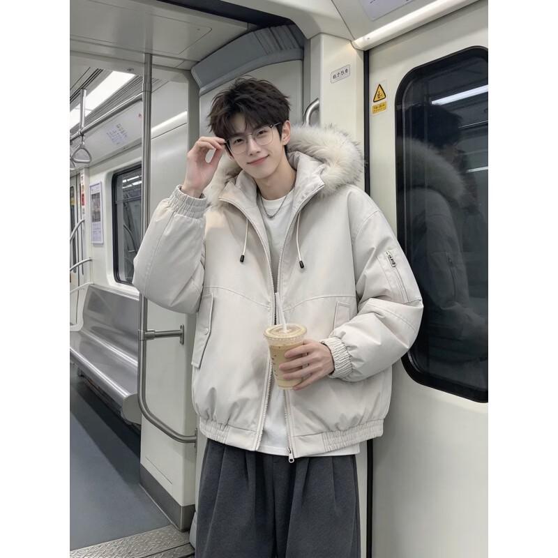 PATAVINITY Men's Winter Fur-Hooded Padded Workwear Jacket