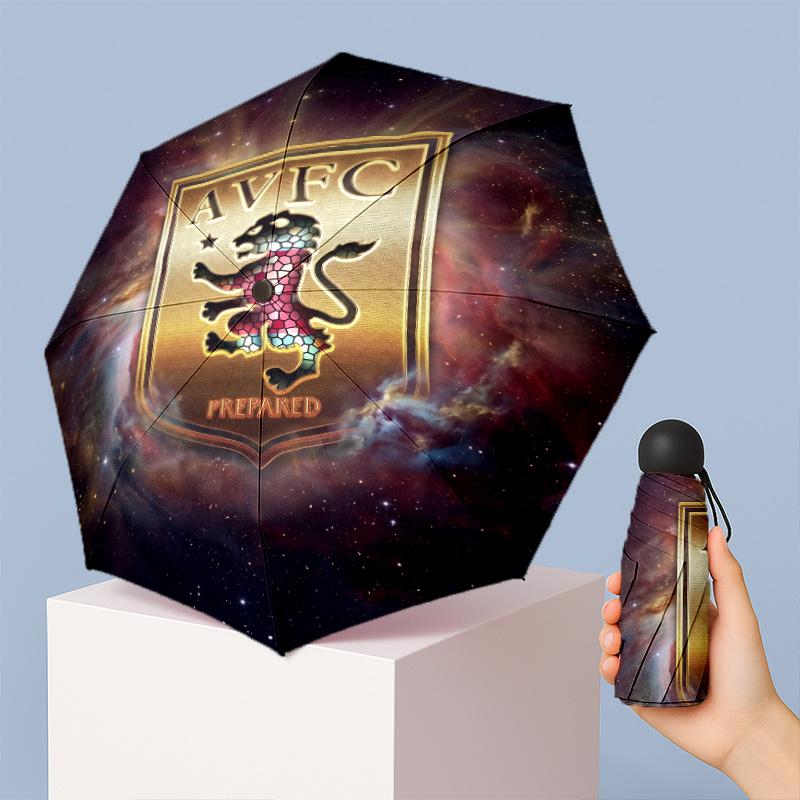Aston Villa Football Pattern Printed Mini 5 Folds 8 Ribs Compact Umbrella Windproof Waterproof Lightweight Portable Folding