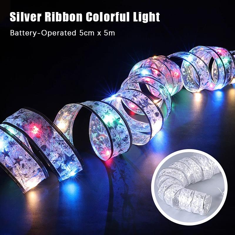Christmas Ribbon String Lights 50/100Led Christmas Tree Diy Bows Light Home Navidad New Year Venue Wedding Party Decoration