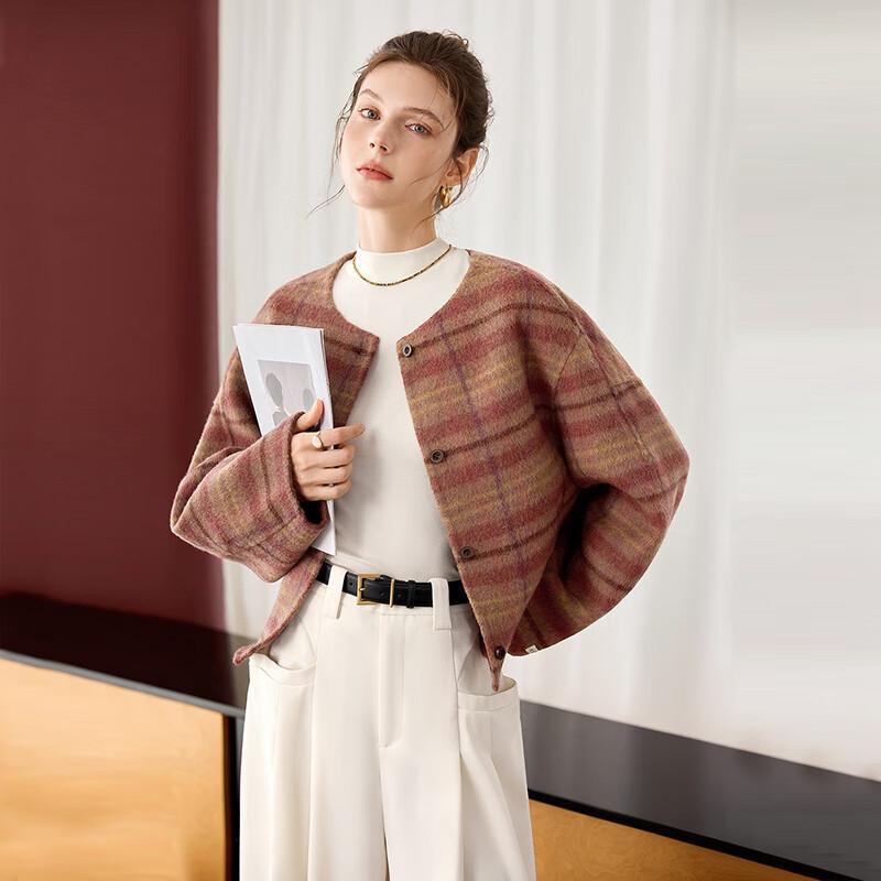 Tachi Women's Petite Plaid Wool Blend Double-Faced Short Jacket