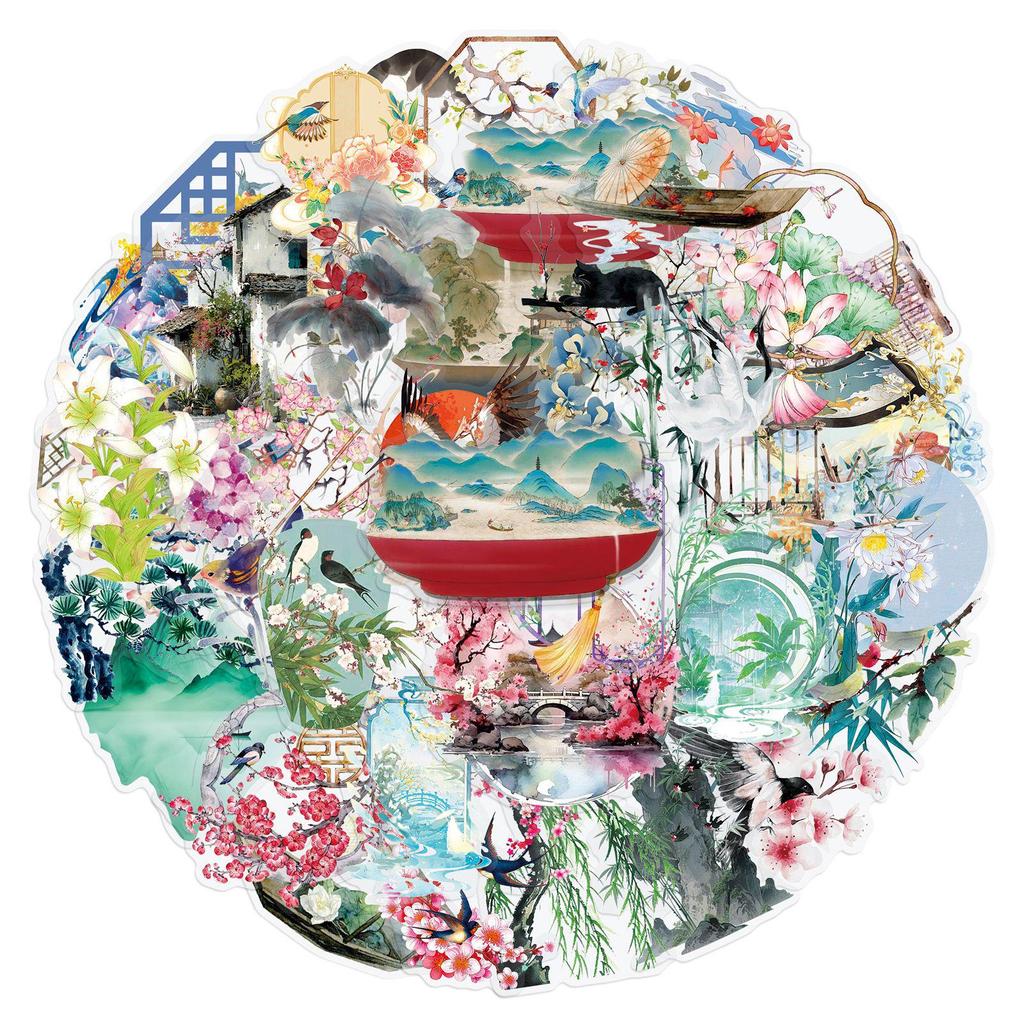 50 Autocolante Transparente Stil Chinezesc: Decor Impermeabil DIY pentru Jurnale & Cana