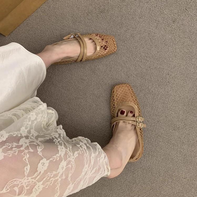 Niche Design Sense Hollow Breathable Mesh Mary Jane Shoes 2025 New Sandals Fairy Fairy Wind Fishing Net Single Shoes