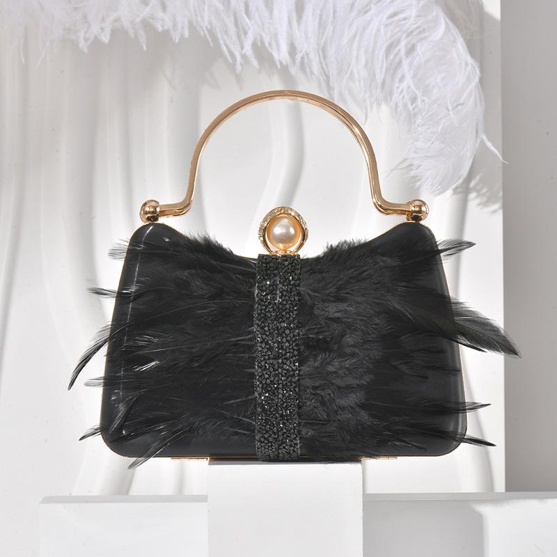

Evening Clutch Bag For Women Handbag Purse Top-Handle Bags with Feather Decor Party Prom Lady Crossbody Shoulder Bag чёрный