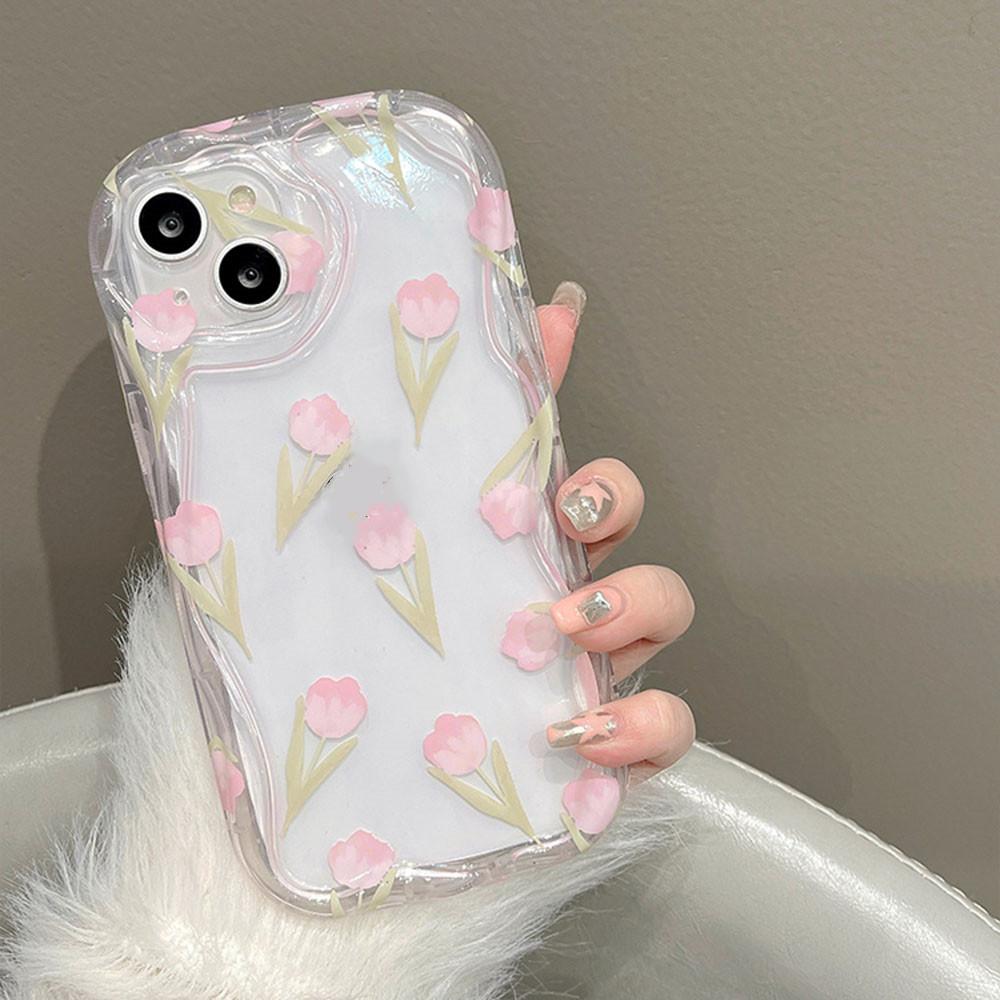 

Чехол для iPhone 15 Pro Max 14 11 13 12 Mini XR 6s 6 8 7 Plus X XS SE с цветочной волнистой текстурой, мягкий чехол розовый персик вишня For iPhone 14 Pro