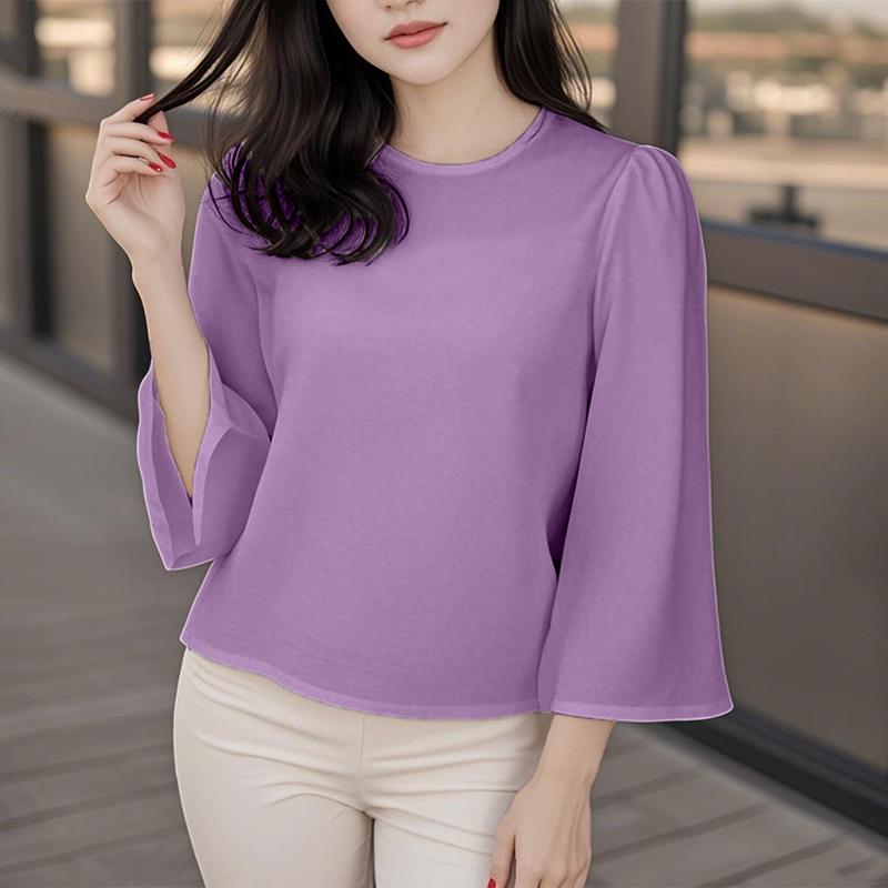 

ZANZEA Women Casual Round Neck Loose 3/4 Sleeve Solid Blose 5XL
