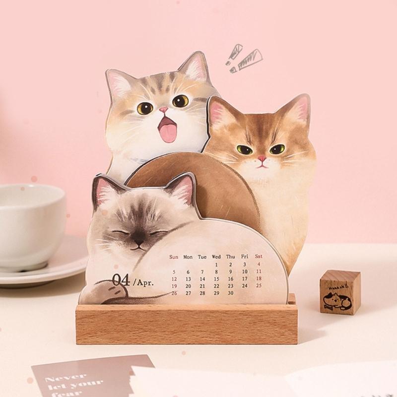 Schreibtischorganizer mit Holzfuß und Kalender mit entzückenden Welpen- und Kätzchenmotiven für Lehrer und Tierliebhaber