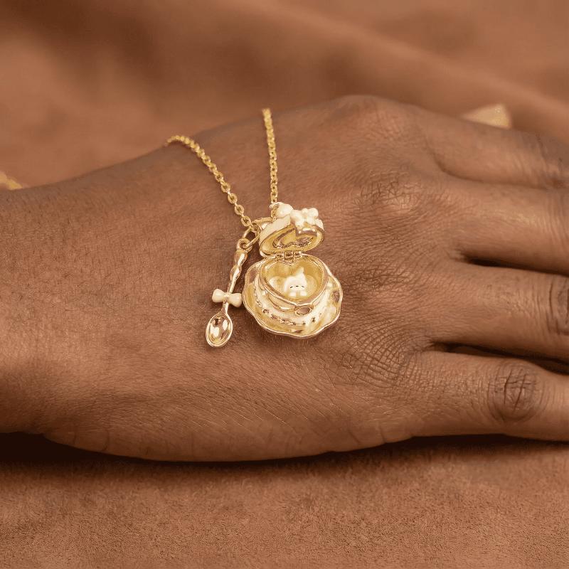 1Pcs Fashion Girls Gift Accessories Cute Sweet Opening Cup Shape Pendant Necklace For Women Gold Color Copper Alloy Jewelry