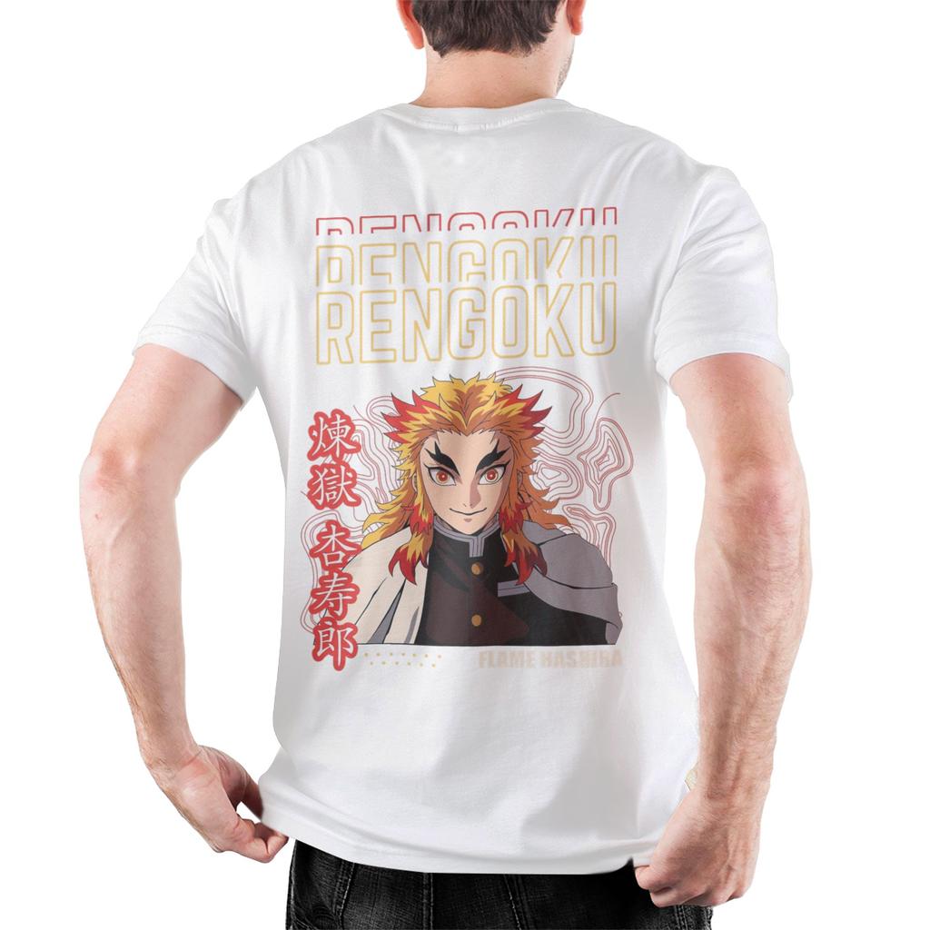 Mens Rengoku Kyojuro Demons Slayers T Shirt  Pure Cotton Tops Fashion Short Sleeve O Neck Tee Shirt Birthday Present TShirt