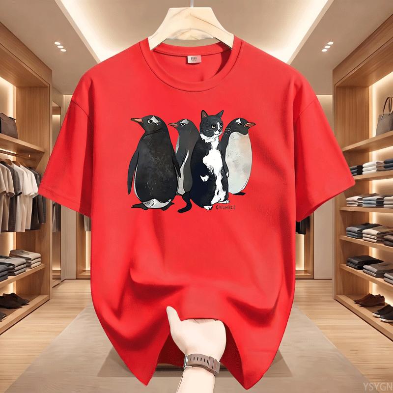 Funny Penguin Graphic T Shirts Cat Printed Tshirt Unisex Unisex Loose Cotton Short Sleeve Tshirts Summer Round Neck Short Sleeve Tee