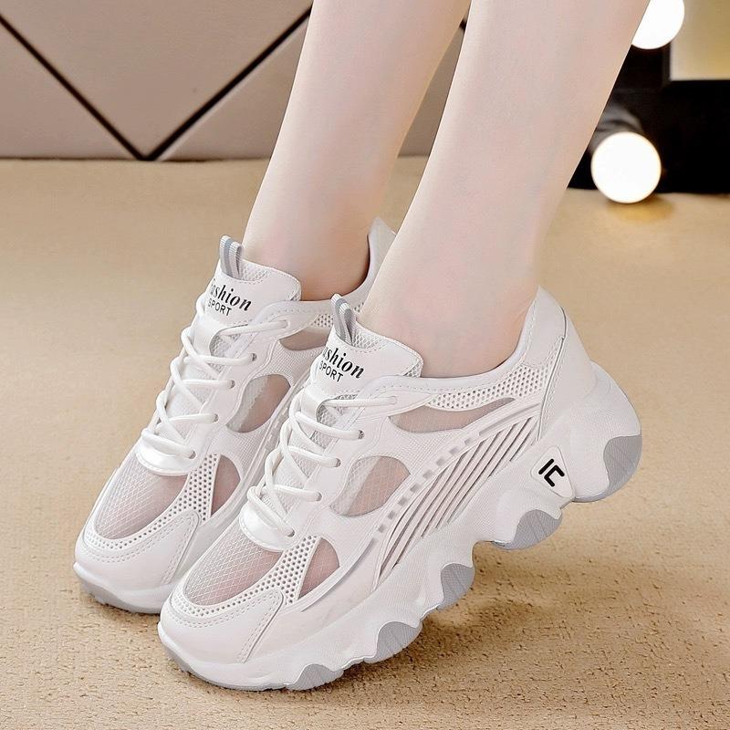 Mesh Shoes Breathable Mesh Dad Shoes Solid Color Flat Bottom Platform Casual Shoes Outdoor Sports Casual Shoes