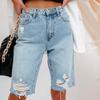 GMXIA Summer Urban Casual Plain Washed Ripped Women's Denim Straight Leg Jeans