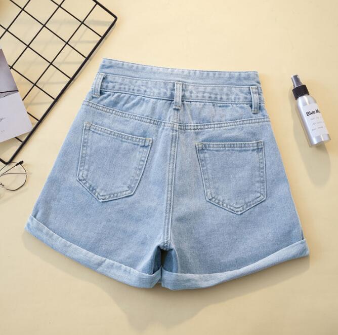 Summer Women's High Waisted Shorts Jeans Denim Shorts Loose Casual Curling Shorts Elastic Jeans