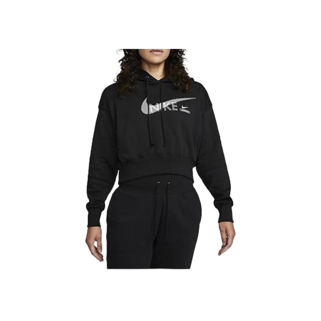 Nike Logo Print Cropped Pullover Hoodie Women Hoodie Black DR5614-010