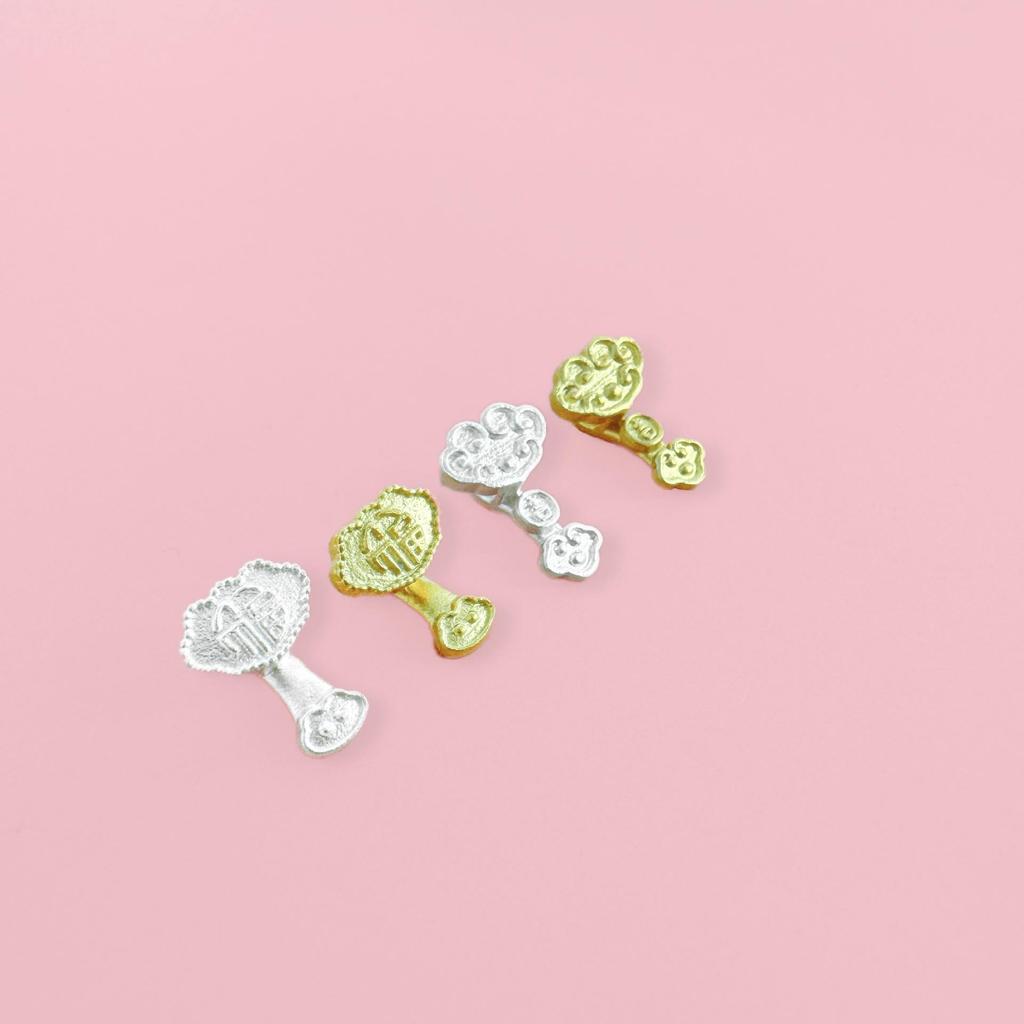 S999 Sterling Silver Auspicious Clouds Fu Pendant with Golden Wheel Beads for DIY Bracelet - Silver Jewelry Accessories