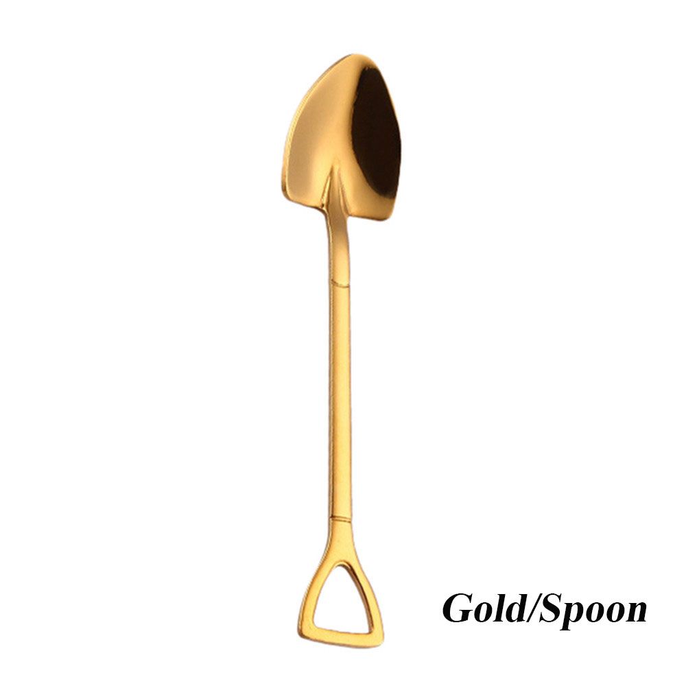 Soup Coffee Multi-color Kitchen Stainless Steel Shovel Shape Ice Cream Spoon Fork Gold-Spoon