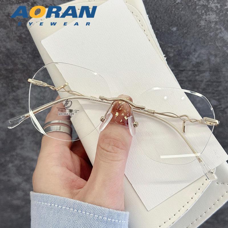 

Безободковые очки с золотой проволокой для женщин с близорукостью: Слимминг Большая Рама, Подходит для Квадратных и Круглых Лиц, Совместима с Рецептурными Линзами. золотой