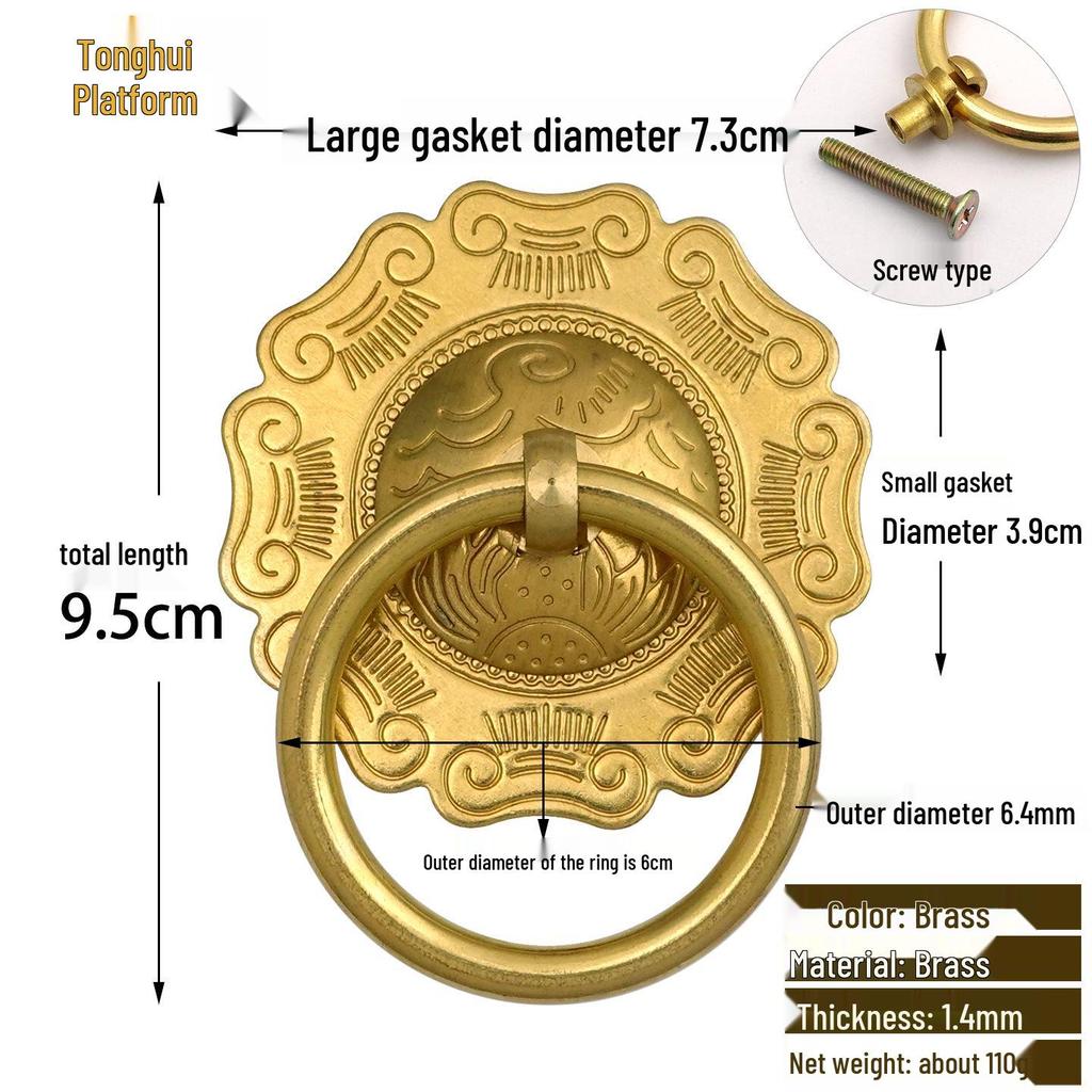 Antique Style Pure Copper Hexagonal Handle for Cabinets & Drawers - Retro Chinese Hardware Accessory