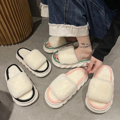 Husté nadýchané kožešinové pantofle 2024 Nové dámské zimní domácí teplé chlupaté pantofle Dámské žabky Silná podrážka Domácí vnitřní podlahové pantofle
