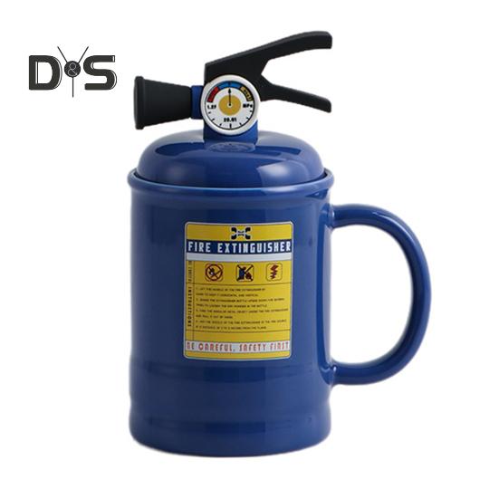 Coffee Cups Ceramic Tea Cup Flame Extinguisher Shaped Mug with Lid Spoon 400ml Hot Cold Drinks Milk Juice Beverage Mug Office Home Travel Gifts